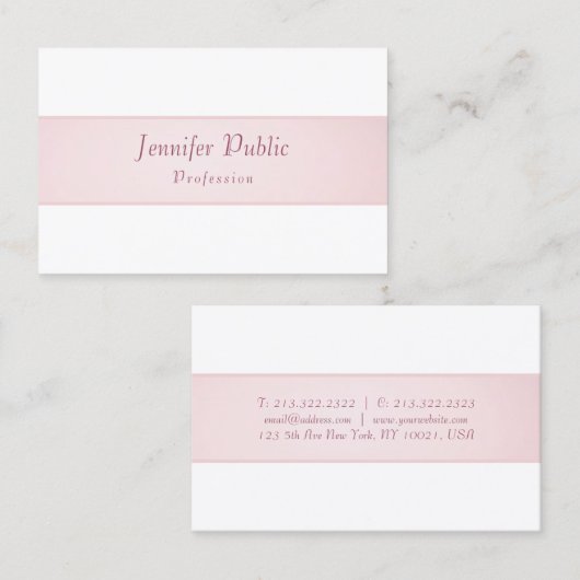 Carte De Visite Script manuscrit moderne élégant Rose or blanc (Devant / Derrière)