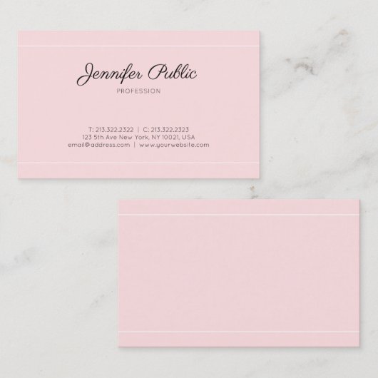 Carte De Visite Script manuscrit moderne Plain élégant rose Luxe (Devant / Derrière)