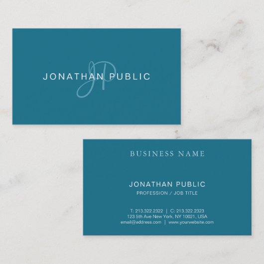 Carte De Visite Script manuscrit moderne Turquoise Plain tendance (Devant / Derrière)