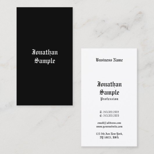Carte De Visite Script manuscrit noir blanc classique rétro BW (Devant / Derrière)