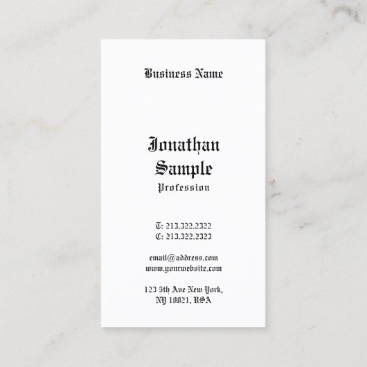 Carte De Visite Script manuscrit noir blanc classique rétro BW (Dos)