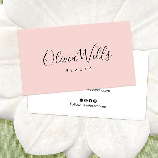 Carte De Visite Script manuscrit rose vif Icônes des médias sociau