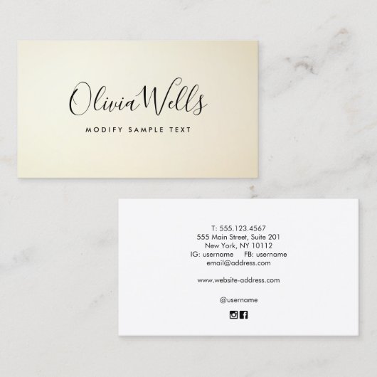 Carte De Visite Script manuscrit Social Pale Yellow Gradient (Devant / Derrière)