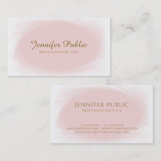 Carte De Visite Script manuscrit tendance Blush Pink Gold Design (Devant / Derrière)