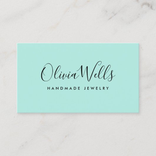 Carte De Visite Script manuscrit Turquoise Icônes de médias sociau (Devant)