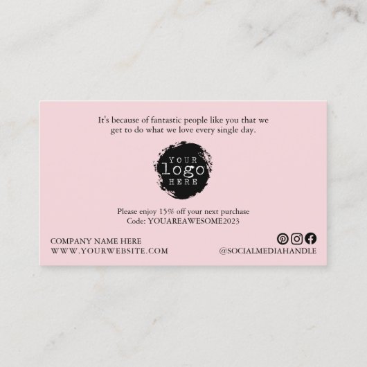 Carte De Visite Script Merci moderne petite marque | Rose (Dos)