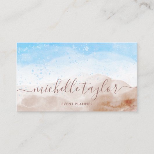 Carte De Visite Script minimal de signature d'aquarelle de plage (Devant)
