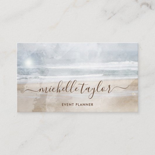 Carte De Visite Script minimal de signature d'aquarelle de plage (Devant)