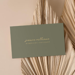 Carte De Visite Script minimal d'or vert olive