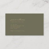 Carte De Visite Script minimal d'or vert olive (Dos)