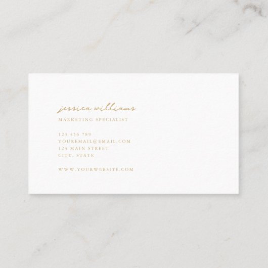 Carte De Visite Script minimal en or blanc (Dos)