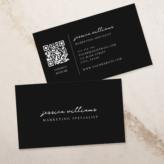 Carte De Visite Script minimal noir et blanc professionnel