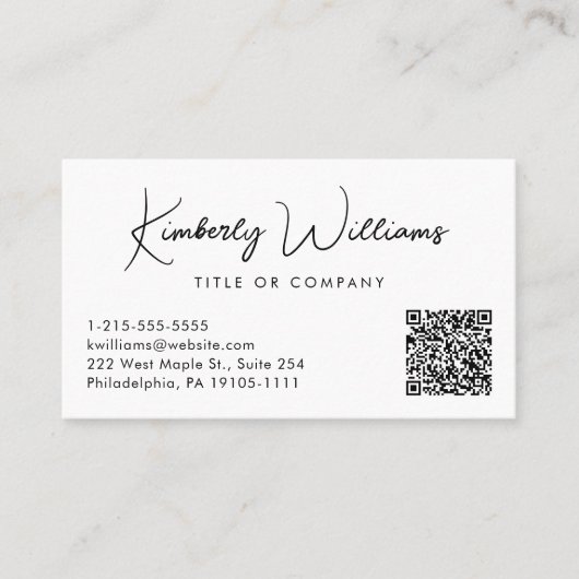 Carte De Visite Script minimal QR Code Professionnel (Devant)
