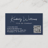 Carte De Visite Script minimal QR Code professionnel bleu (Devant)