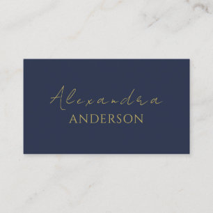 Carte De Visite Script minimaliste bleu marine moderne Gold