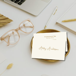 Carte De Visite Script minimaliste d'or simple et moderne   Blanc
