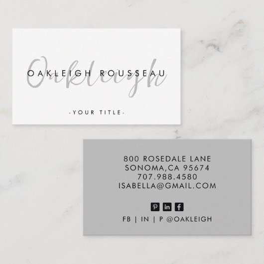 Carte De Visite Script minimaliste moderne (Devant / Derrière)