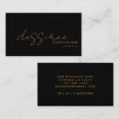 Carte De Visite Script minimaliste moderne en or noir (Devant / Derrière)