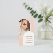Carte De Visite Script Modern arch pink photo qr code logo (Debout devant)