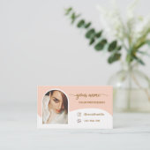 Carte De Visite Script Modern arch pink photo qr code logo Busines (Debout devant)