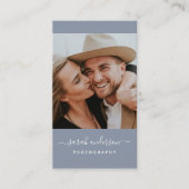 Carte De Visite Script Modern Typography Photographe Dusty Blue (Devant)