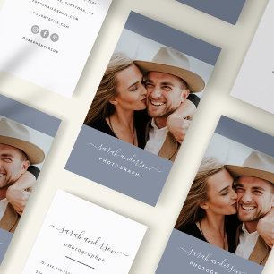 Carte De Visite Script Modern Typography Photographe Dusty Blue