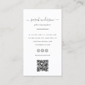 Carte De Visite Script Modern Typography Photographe QR CODE (Dos)