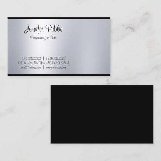 Carte De Visite Script moderne à main libre Argent apparence simpl (Devant / Derrière)