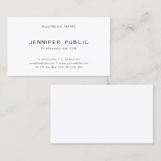 Carte De Visite Script moderne à main libre Élégant Simple Plain T (Devant / Derrière)