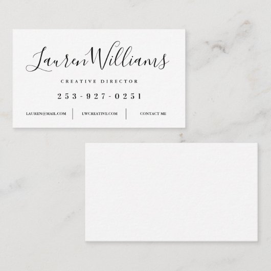 Carte De Visite Script moderne blanc et noir (Devant / Derrière)