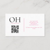 Carte De Visite Script moderne blanc et rose QR Code Monogramme (Dos)