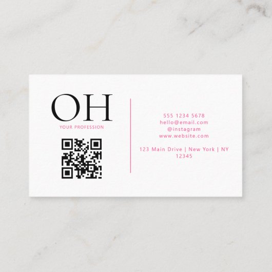 Carte De Visite Script moderne blanc et rose QR Code Monogramme (Dos)