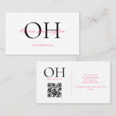 Carte De Visite Script moderne blanc et rose QR Code Monogramme (Devant / Derrière)