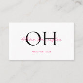 Carte De Visite Script moderne blanc et rose QR Code Monogramme (Devant)