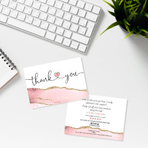 Carte De Visite script moderne blush rose coeur merci pour l'ordre