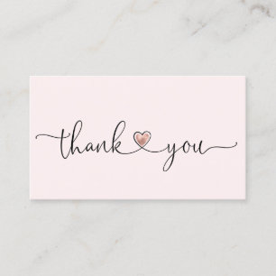 Carte De Visite script moderne blush rose coeur merci pour l'ordre