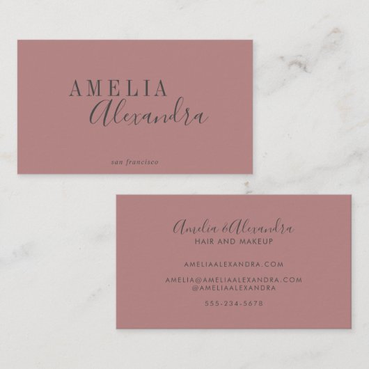 Carte De Visite Script moderne Dusty Rose gris personnalisé Boho c (Devant / Derrière)
