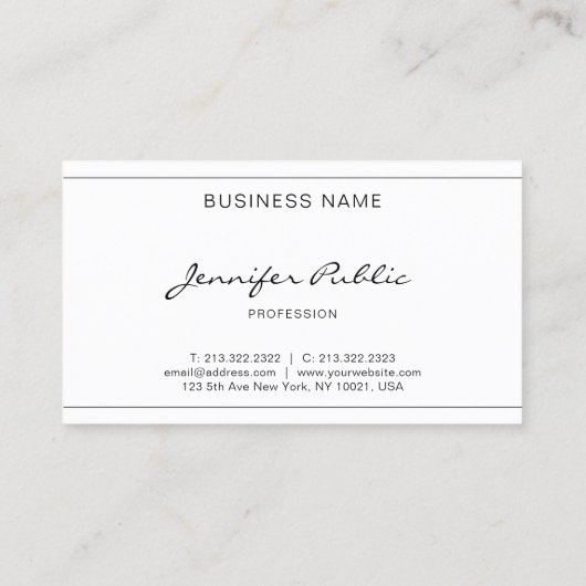 Carte De Visite Script Moderne élégant Design élégant Belle Plaine (Dos)