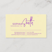 Carte De Visite Script moderne élégant Pale Jaune & Violet (Dos)