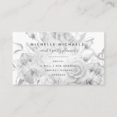 Carte De Visite Script moderne floral simple noir et blanc (Dos)