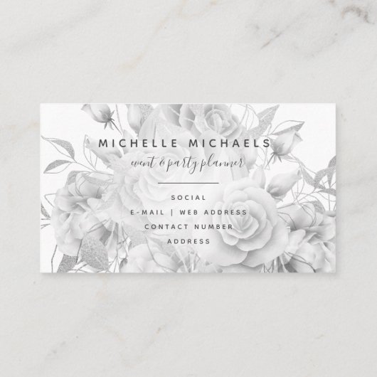 Carte De Visite Script moderne floral simple noir et blanc  (Dos)