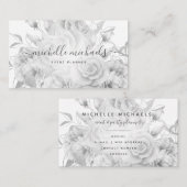 Carte De Visite Script moderne floral simple noir et blanc (Devant / Derrière)