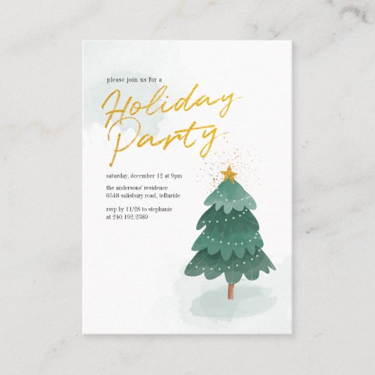 Carte De Visite Script moderne Gold Christmas Tree (Devant)