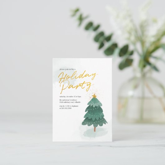 Carte De Visite Script moderne Gold Christmas Tree (Debout devant)