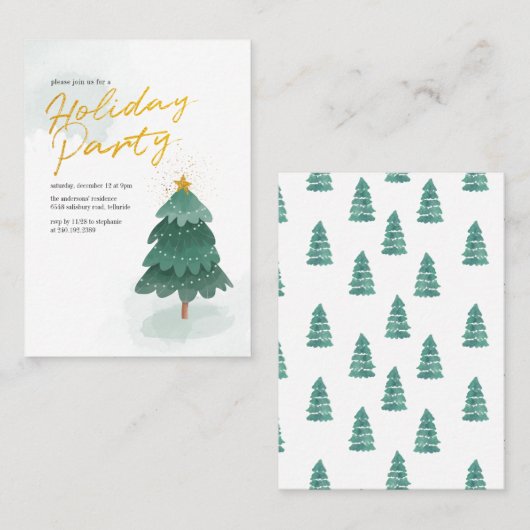 Carte De Visite Script moderne Gold Christmas Tree (Devant / Derrière)