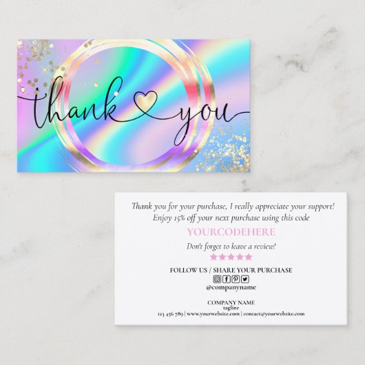 Carte De Visite script moderne holographie merci pour votre comman (Devant / Derrière)