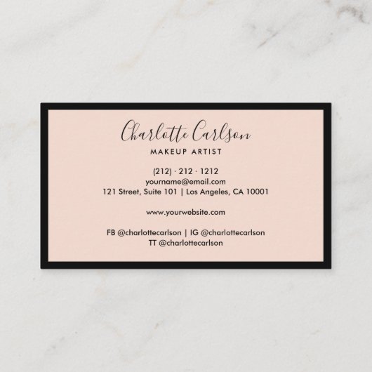 Carte De Visite Script moderne luxueux noir rose (Dos)