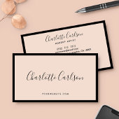 Carte De Visite Script moderne luxueux noir rose