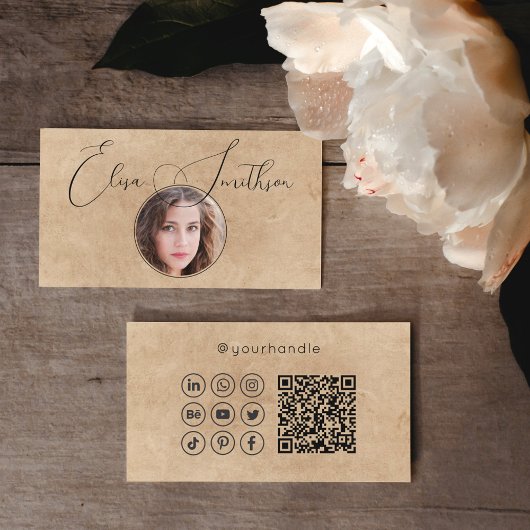 Carte De Visite Script Moderne Médias Sociaux QR Code Ajouter votr