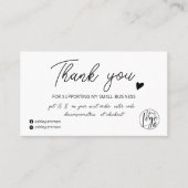 Carte De Visite Script moderne noir blanc logo de l'ordre merci qr (Devant)